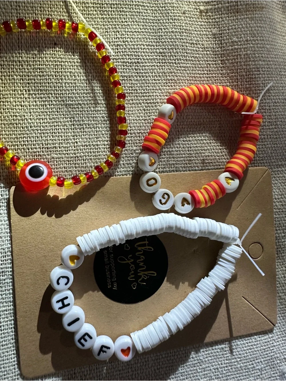 Women’s  Beaded Bracelet Set - White & Red/Yellow Fun Stack